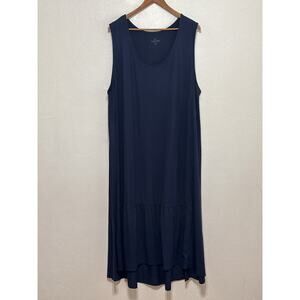 Cuddl Duds Midi/Maxi Ultra Soft Jersey Sleeveless Dress 3X Navy Blue Ruffle Hem